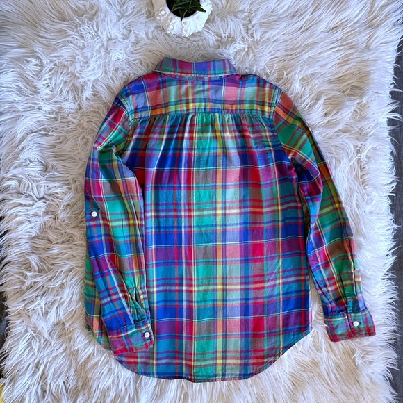 Ralph Lauren kids multicolour flannel long sleeve button shirt with ruffles - Picture 4 of 15
